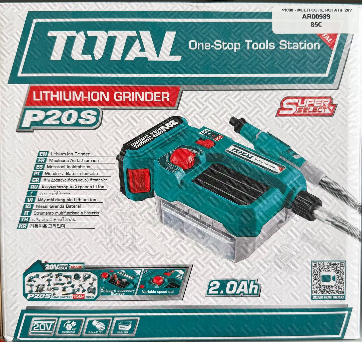 TOTAL - MULTI OUTIL ROTATIF A BATTERIE 2AH - 20V VENDU AVEC 1 BATTERIE + 1 CHARGEUR