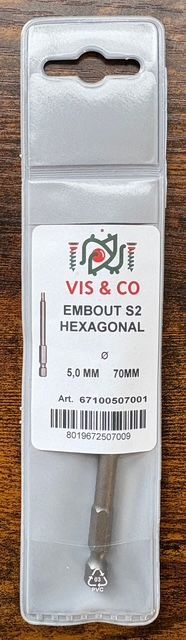 EMBOUT HEXAGONAL mâle 5mm - Long 70mm