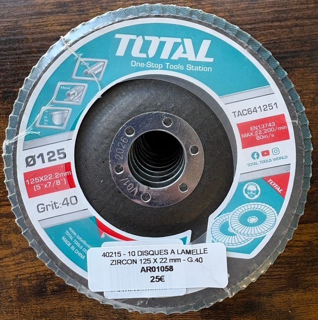 TOTAL - 10 DISQUES A LAMELLE ZIRCON 125X22mm - GRAIN 40