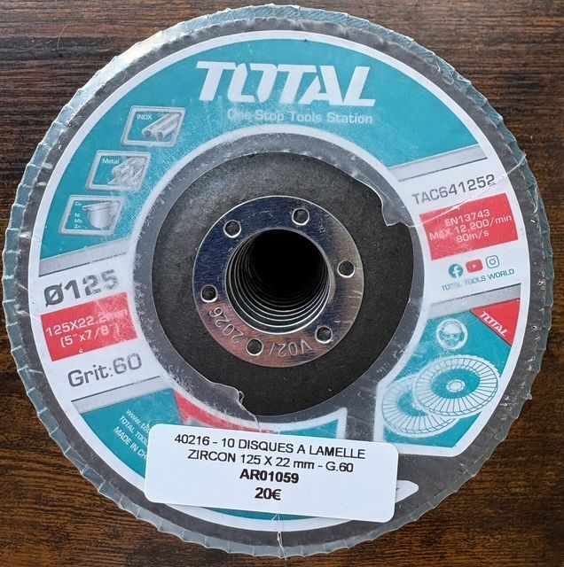 TOTAL - 10 DISQUES A LAMELLE ZIRCON 125X22mm - GRAIN 60