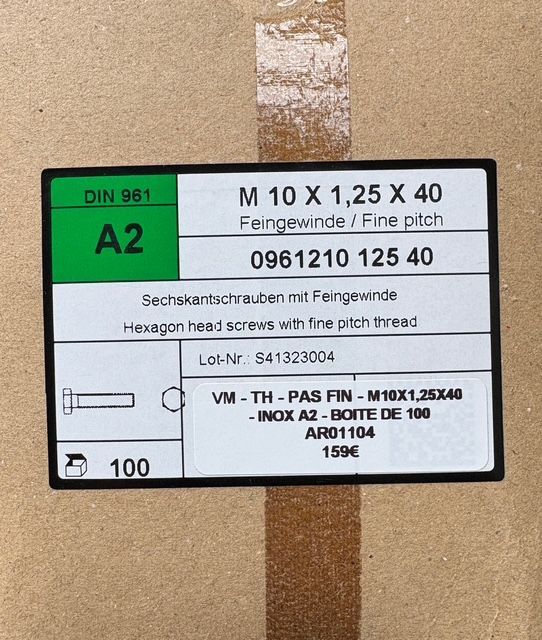 DIN961 - VIS METRIQUE PAS FIN - M10x1,25x40