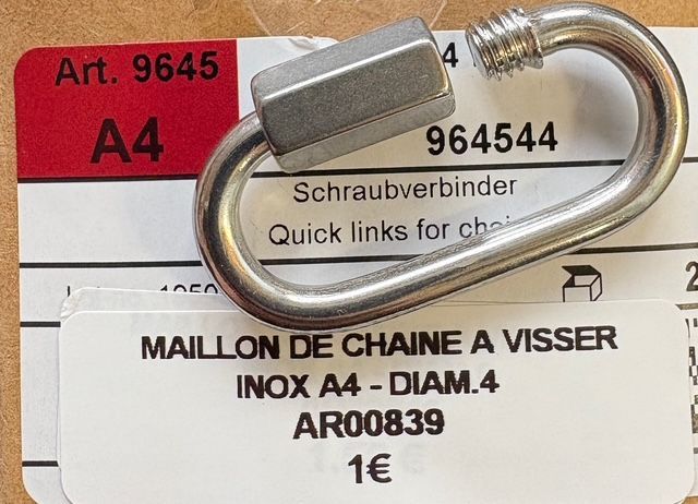 MAILLON DE CHAÎNE A VISSER INOX A4 - DIAM.4mm
