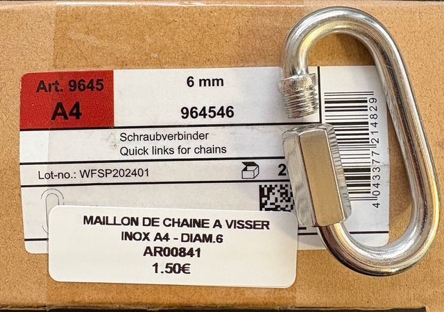 MAILLON DE CHAÎNE A VISSER INOX A4 - DIAM. 6mm