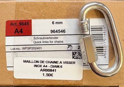 MAILLON DE CHAÎNE A VISSER - 6mm - INOX A4 - à l'unité MAILLON DE CHAÎNE A VISSER - 6mm - INOX A4 - à l'unité