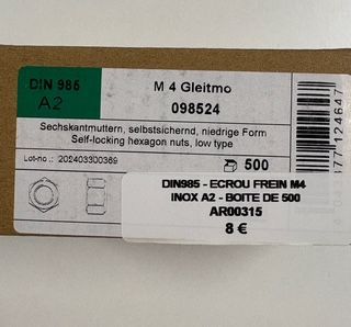 DIN 985 - ECROUS FREIN M4 - INOX A2 - BOITE DE 500