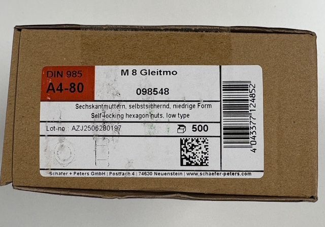 DIN 985 - ÉCROUS FREIN - M8 - INOX A4 - BOITE DE 500