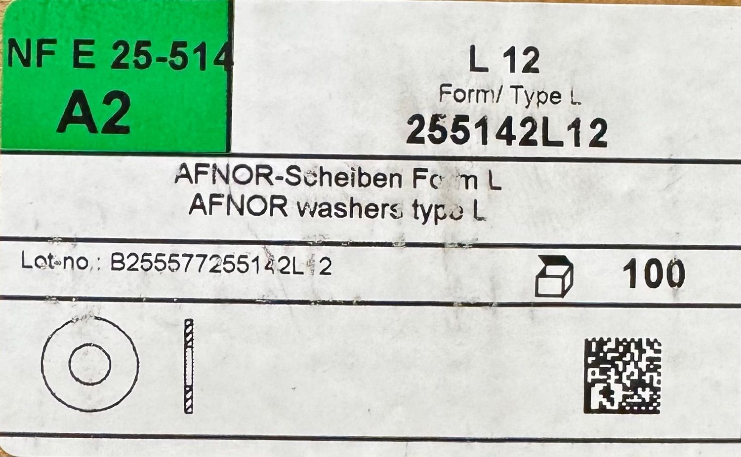 NF E 25-514 - RONDELLES - DIAM. 12 - TYPE LARGE - INOX A2 - BOITE DE 100