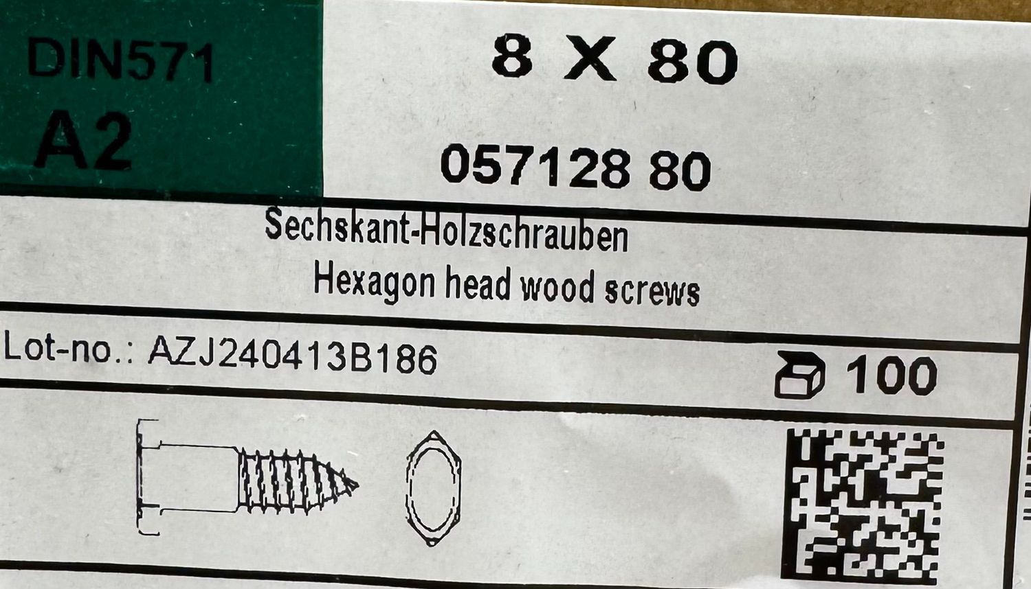DIN 571-TIRE FONDS - 8X80 - TH - INOX A2 - BOITE DE 100