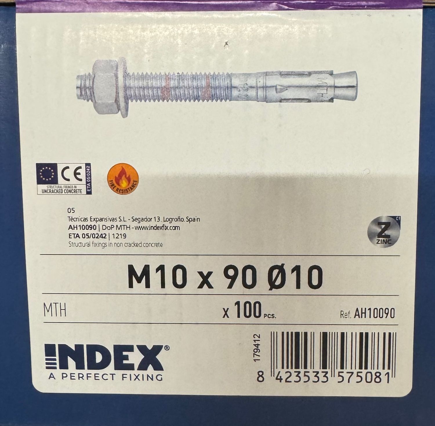 GOUJON D'ANCRAGE ZINGUE M10X90 - BOITE DE 100