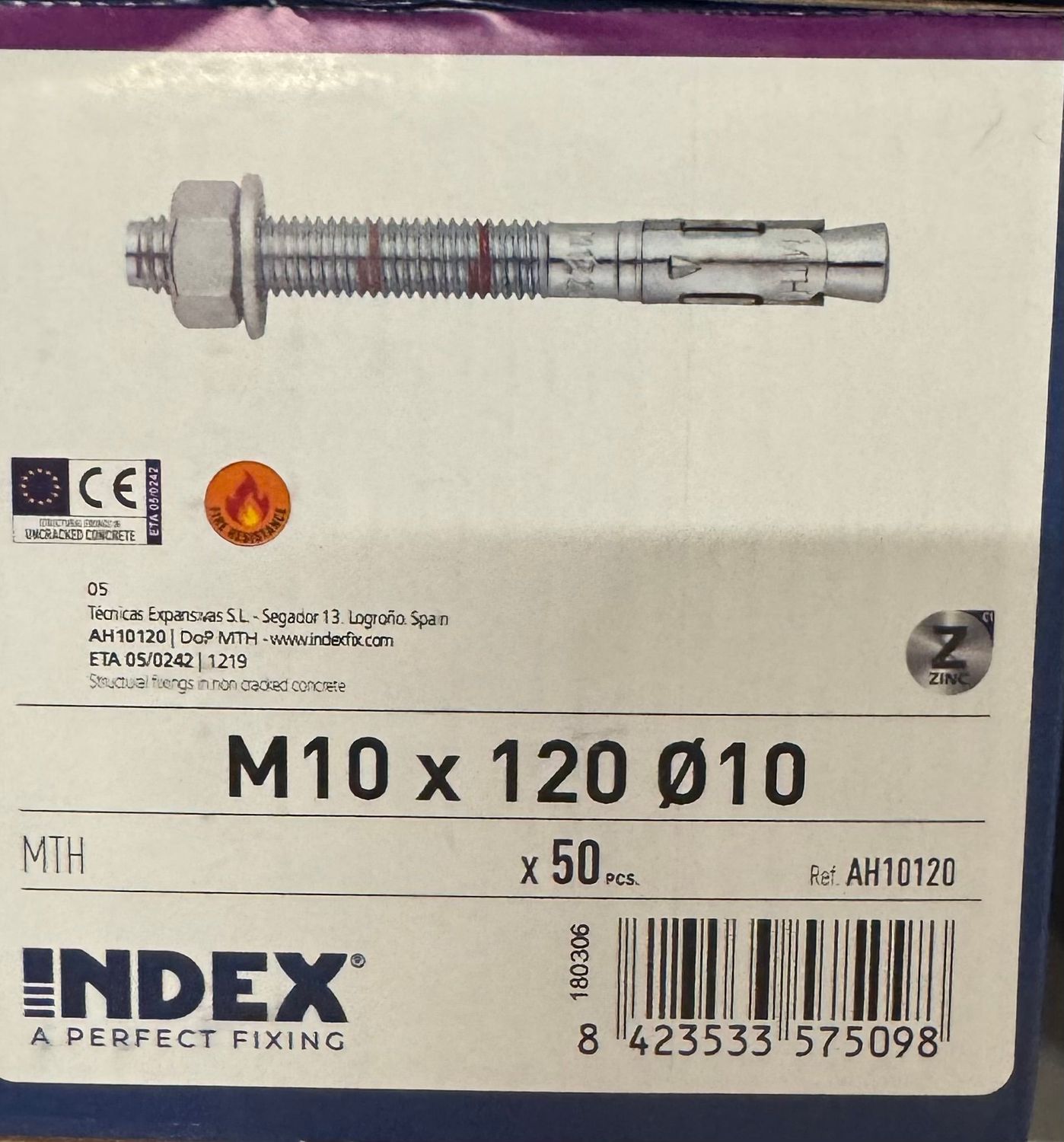 GOUJON D'ANCRAGE ZINGUE-M10X120 - BOITE DE 50