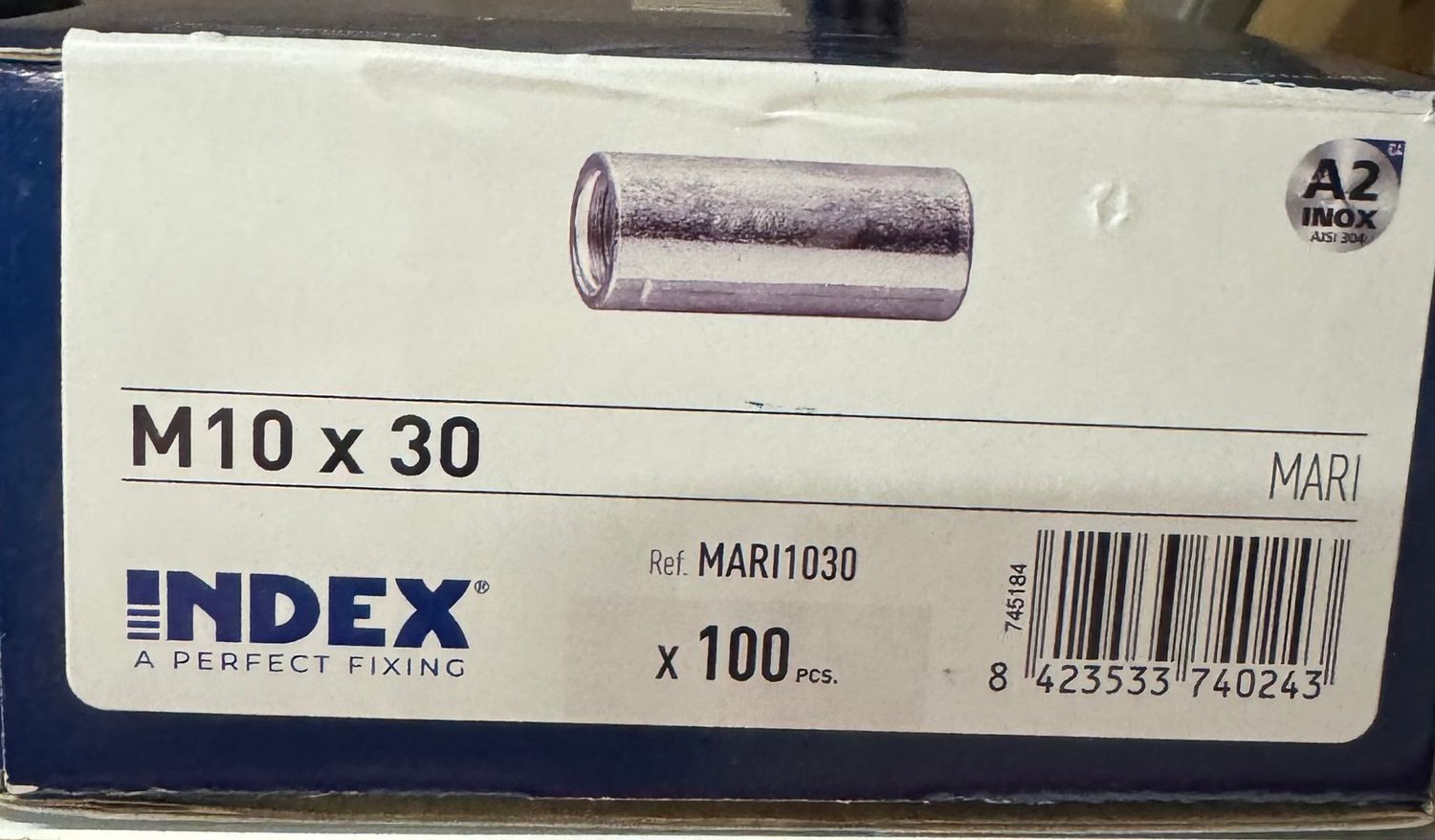 MANCHON POUR TIGE FILETEE DIAM 10 - M10X30 - INOX A2 - BOITE DE 100