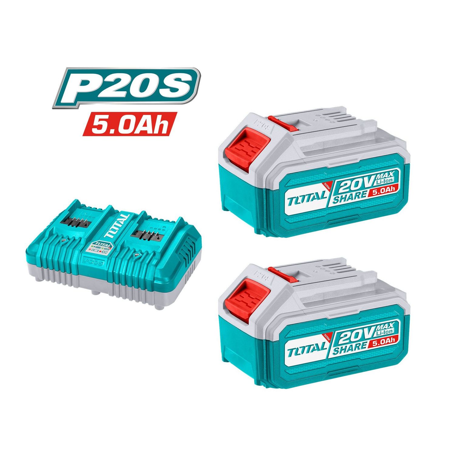 TOTAL - PACK 2 BATTERIES 5 AH + CHARGEUR DOUBLE