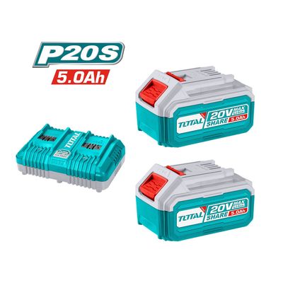 TOTAL - PACK 2 BATTERIES 5 AH + CHARGEUR DOUBLE TOTAL - PACK 2 BATTERIES 5 AH + CHARGEUR DOUBLE