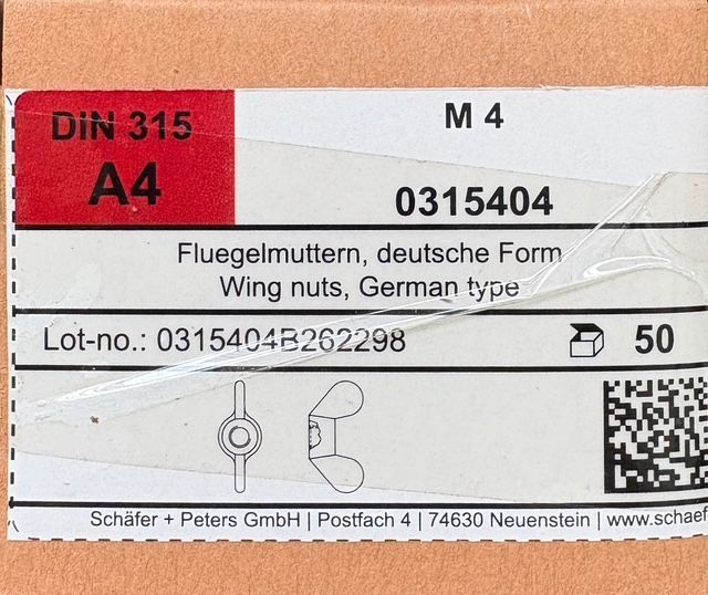 DIN315 - ÉCROU PAPILLON - M4 - INOX A4 - BOITE DE 50