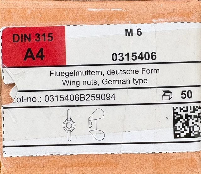 DIN315 - ÉCROU PAPILLON - M6 - INOX A4 - BOITE DE 50