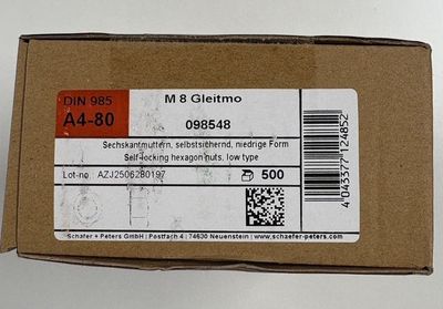 DIN985 - ÉCROU FREIN - M8 - INOX A4 - BOITE DE 500