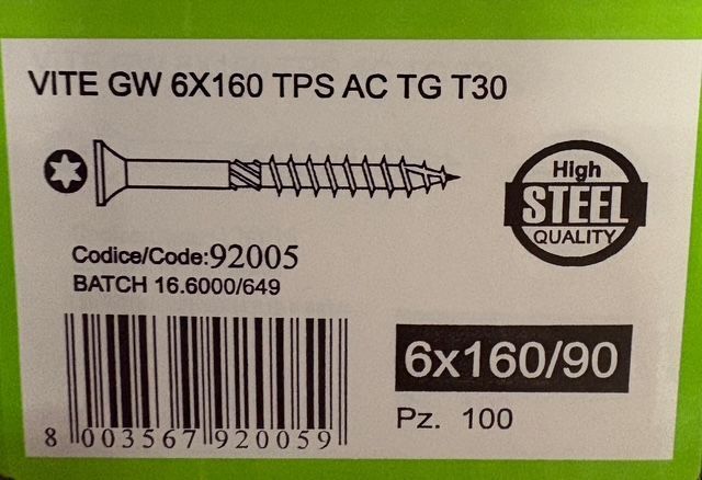 VIS A BOIS - 6X160 - Tx30 - TÊTE FRAISÉE - BICHROMATÉ - BOITE DE 100
