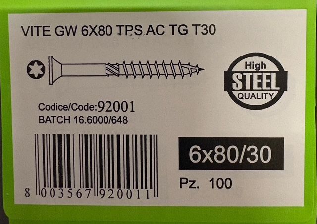 VIS A BOIS - 6X80 - Tx30 - TÊTE FRAISÉE - BICHROMATÉ - BOITE DE 100