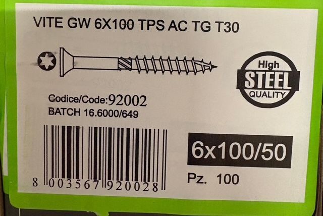 VIS A BOIS - 6X100 - Tx30 - TÊTE FRAISÉE - BICHROMATÉ - BOITE DE 100
