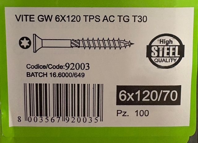 VIS A BOIS - 6X120 - Tx30 - TÊTE FRAISÉE - BICHROMATÉ - BOITE DE 100 VIS A BOIS - 6X120 - Tx30 - TÊTE FRAISÉE - BICHROMATÉ - BOITE DE 100
