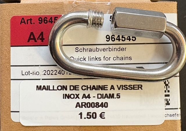 MAILLON DE CHAÎNE A VISSER - 5mm - INOX A4 - à l'unité MAILLON DE CHAÎNE A VISSER - 5mm - INOX A4 - à l'unité