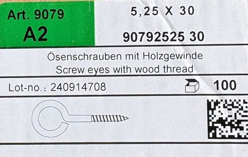 PITON AVEC FILETAGE A BOIS - 5,25x30 - INOX A2 - à l'unité PITON AVEC FILETAGE A BOIS - 5,25x30 - INOX A2 - à l'unité