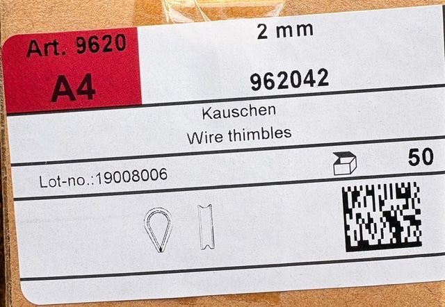 COSSE-COEUR POUR CÂBLE DE 2mm - INOX A4 - BOITE DE 50