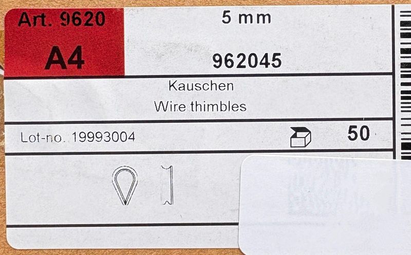 COSSE-COEUR POUR CÂBLE DE 5mm - INOX A4 - BOITE DE 50 COSSE-COEUR POUR CÂBLE DE 5mm - INOX A4 - BOITE DE 50
