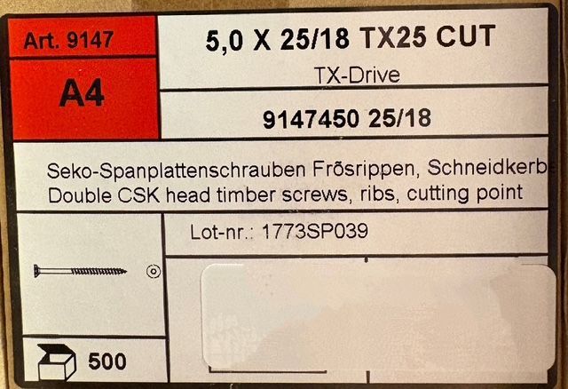 VIS A BOIS - 5X25/18 - Tx25 - TÊTE FRAISÉE - INOX A4 - Boite de 500