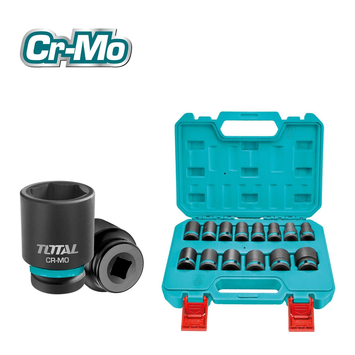 TOTAL - JEU DE 14 DOUILLES A CHOC 1/2 - TAILLES 10 à 27 mm - LONG 40mm