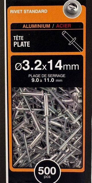 RIVETS ALU 3,2x14 - TÊTE PLATE - BOITE DE 500