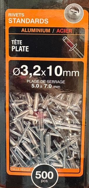 RIVETS ALU 3,2x10 - TÊTE PLATE - BOITE DE 500