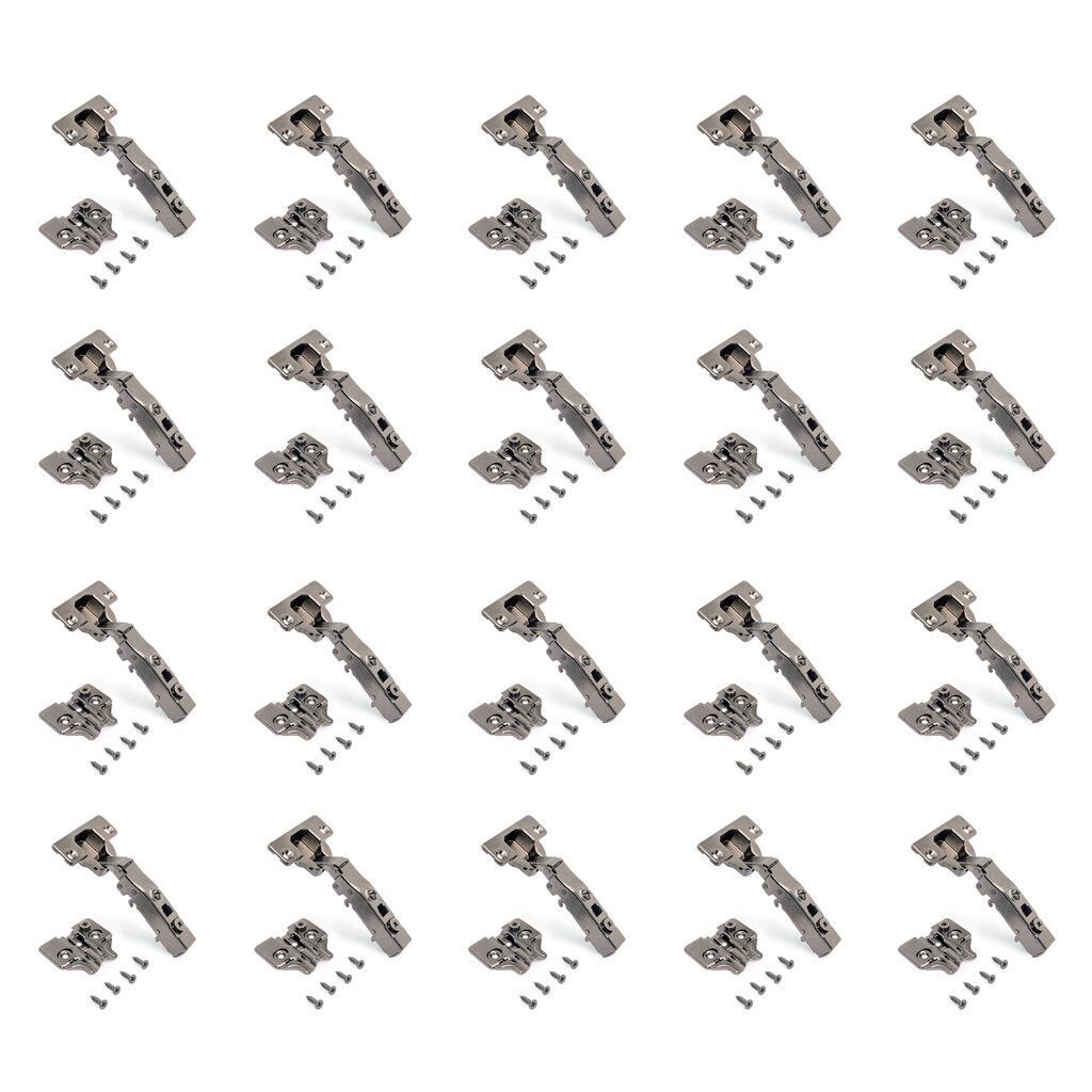 Lot de 20 charnières droites X91 à fermeture amortie avec embases à visser, hauteur 0 Lot de 20 charnières droites X91 à fermeture amortie avec embases à visser, hauteur 0