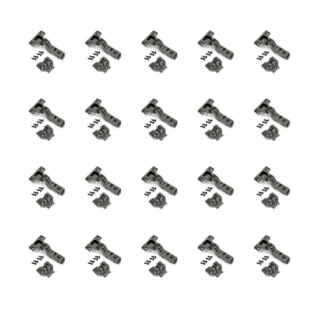 Lot de 20 charnières coudées X91 avec fermeture amortie et embases à visser, hauteur 0 Lot de 20 charnières coudées X91 avec fermeture amortie et embases à visser, hauteur 0