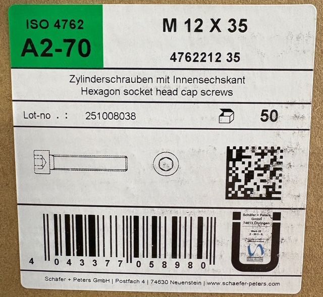 ISO 4762 - VIS M12X35 - TCHC - INOX A2 - BOITE DE 50