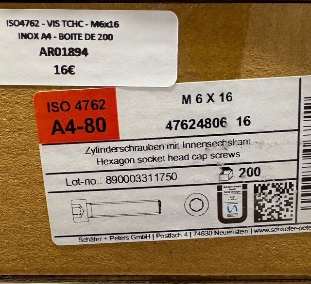 ISO 4762 - VIS M6X16 - TCHC - INOX A4 - BOITE DE 200