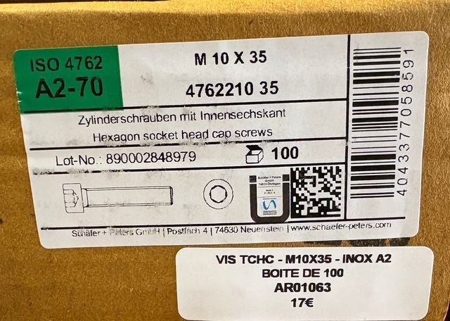 ISO 4762 - VIS M10X35 - TCHC - INOX A2 - BOITE DE 100