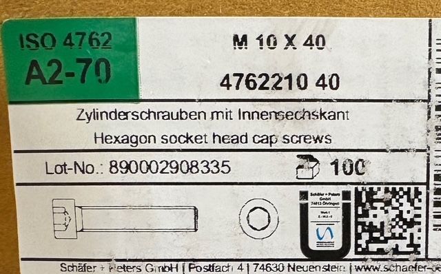 ISO 4762 - VIS M10X40 - TCHC - INOX A2 - BOITE DE 100