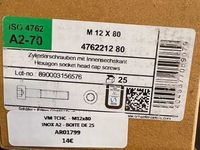ISO 4762 - VIS M12X80 - TCHC - INOX A2 - BOITE DE 25