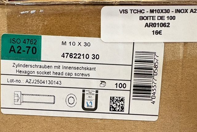 ISO 4762 - VIS M10X30 - TCHC - INOX A2 - BOITE DE 100