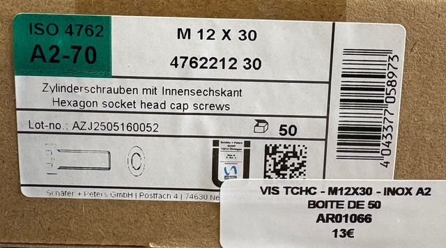 ISO 4762 - VIS M12X30 - TCHC - INOX A2 - BOITE DE 50