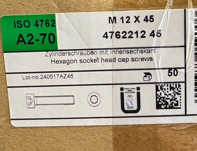 ISO 4762 - VIS M12X45 - TCHC - INOX A2 - BOITE DE 50