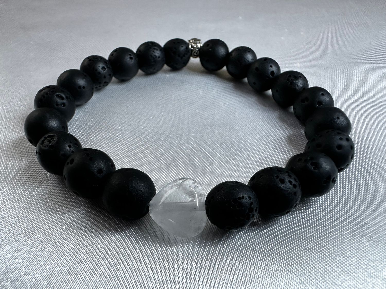 Lava Stone Bracelet with Crystal Heart