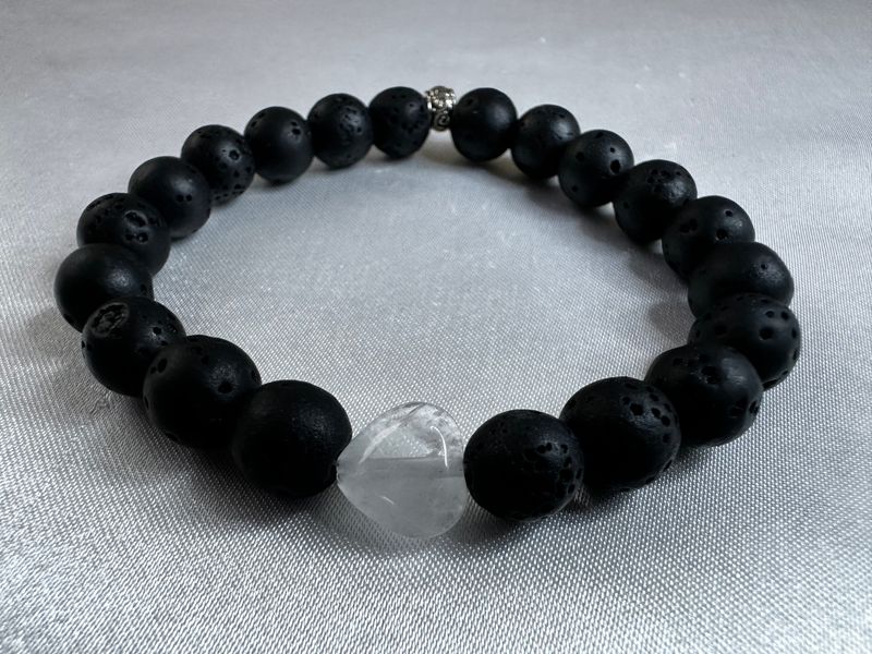 Lava Stone Bracelet with Crystal Heart