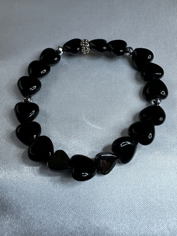 Black Obsidian Hearts Bracelet