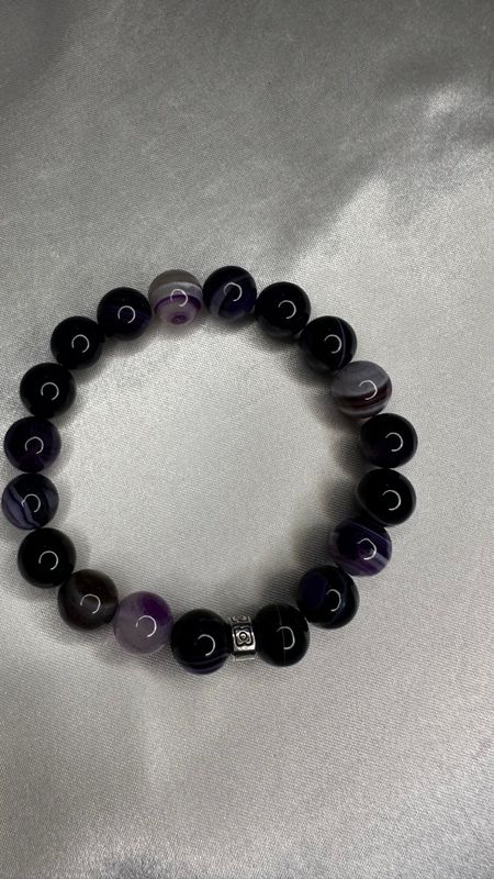 Purple Striped Agate Men&#39;s Bracelet