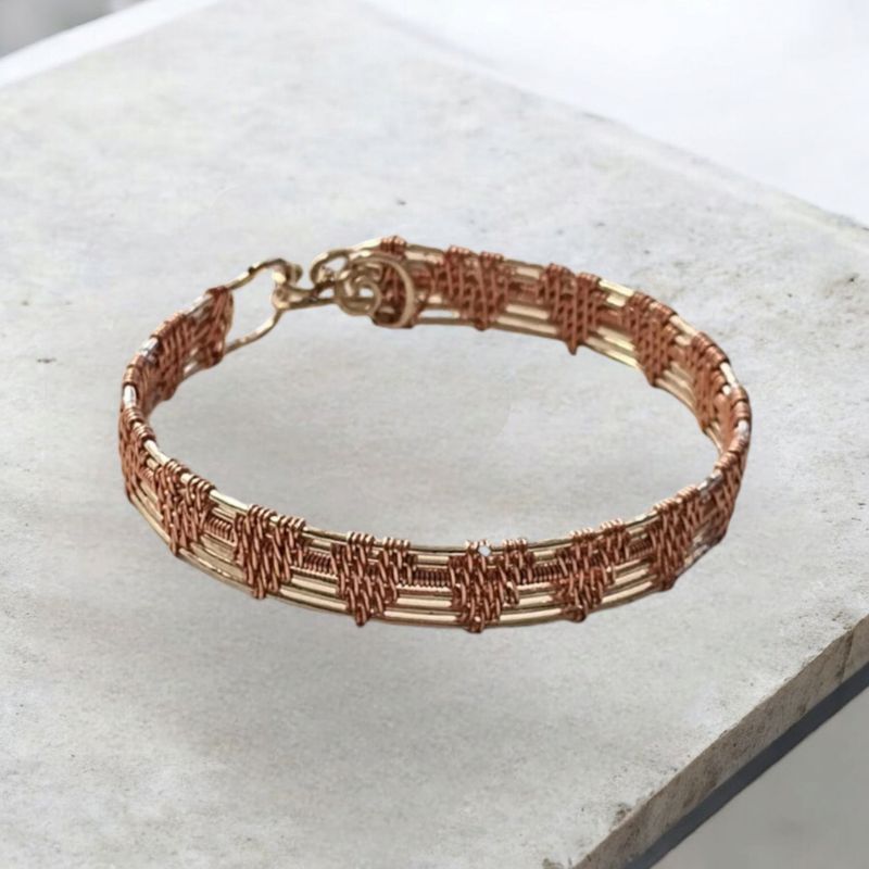 Silver Bangle with Rose Gold Hearts