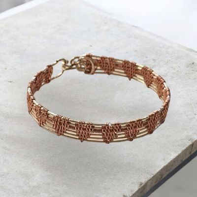 Silver Bangle with Rose Gold Hearts