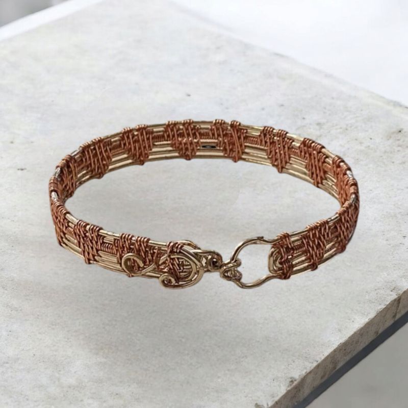 Silver Bangle with Rose Gold Hearts