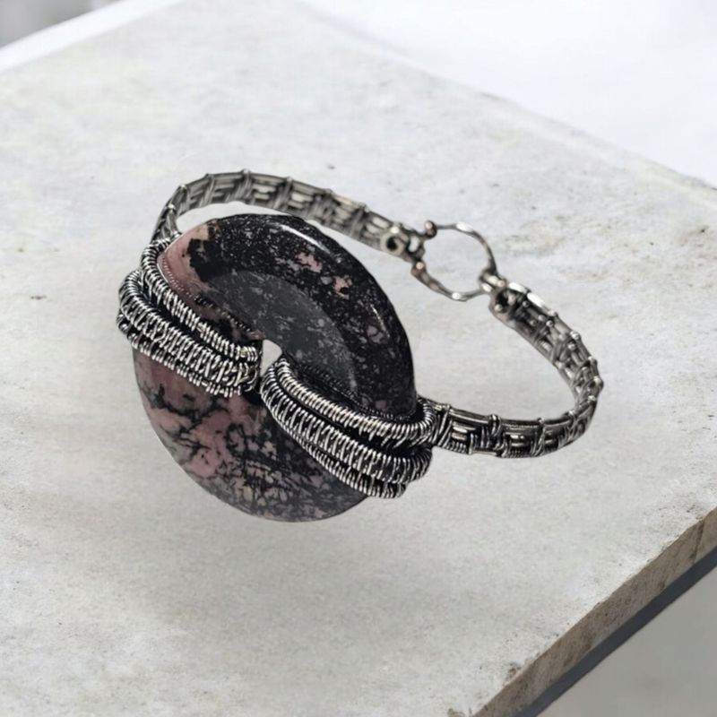 Silver Rhodonite Bangle